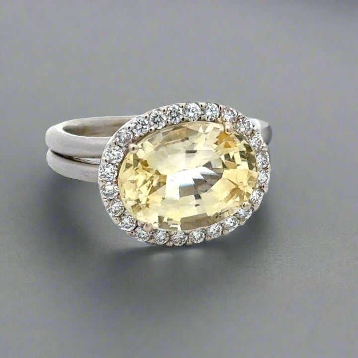 Birks 18K Gold and Unheated Yellow Sapphire and Diamond Halo Ring