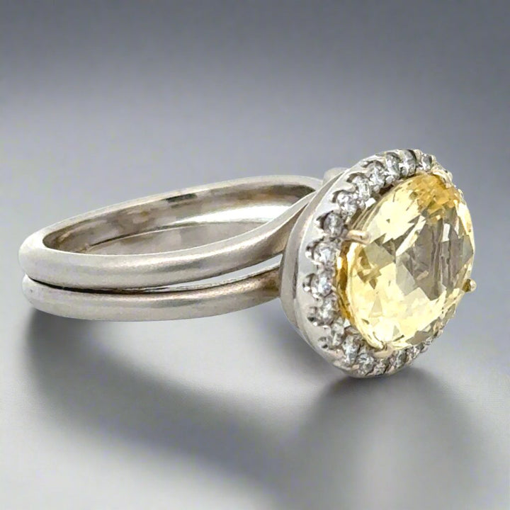 Birks 18K Gold and Unheated Yellow Sapphire and Diamond Halo Ring