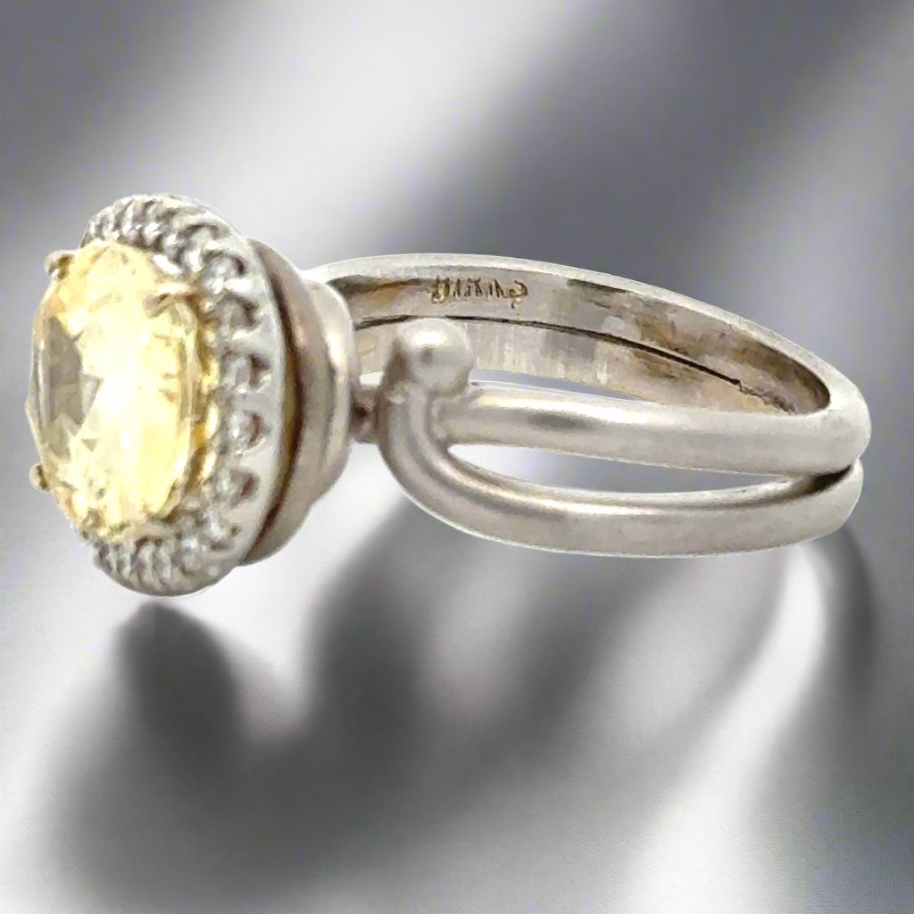 Birks 18K Gold and Unheated Yellow Sapphire and Diamond Halo Ring