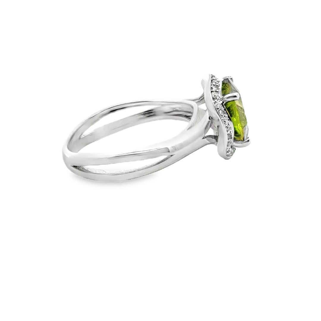 Round Peridot and Diamond 14K White Gold Cocktail Ring