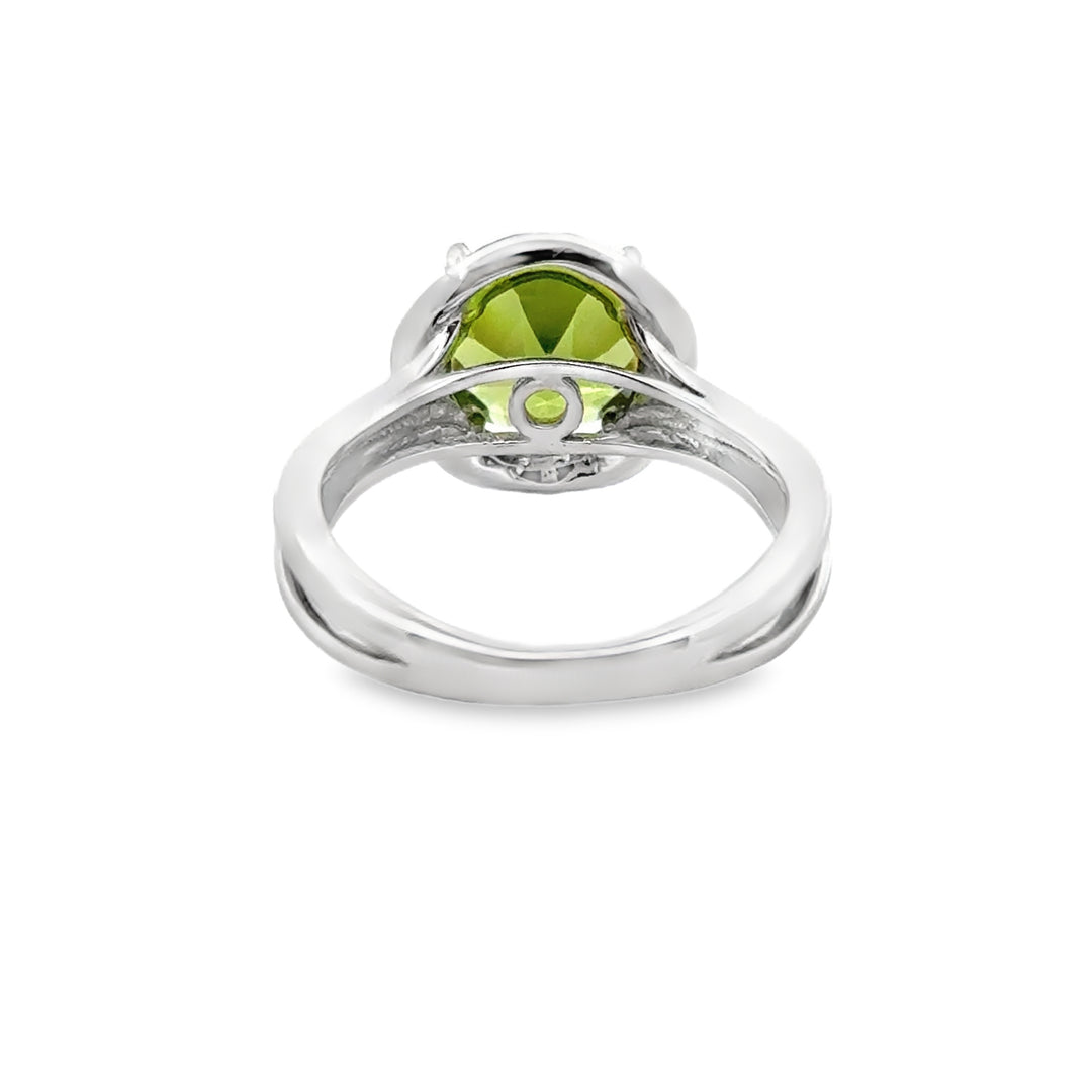 Round Peridot and Diamond 14K White Gold Cocktail Ring