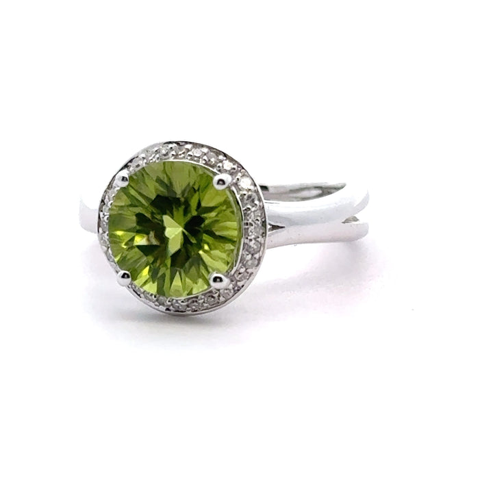 Round Peridot and Diamond 14K White Gold Cocktail Ring