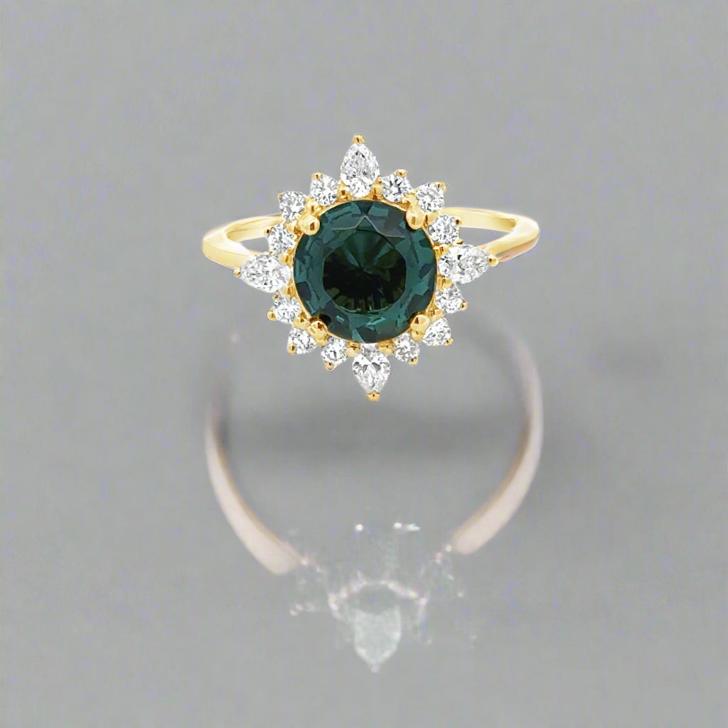 Round Green Tourmaline and Diamond 14K Yellow Gold Cocktail Ring