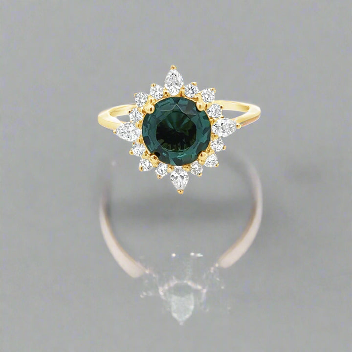 Round Green Tourmaline and Diamond 14K Yellow Gold Cocktail Ring