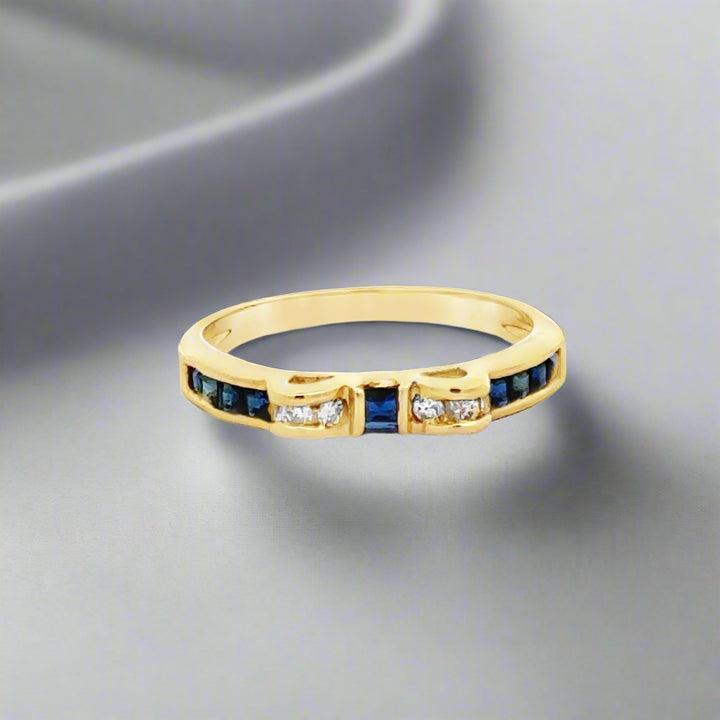 Sapphire, Diamond and 14K Yellow Gold Bow Ring