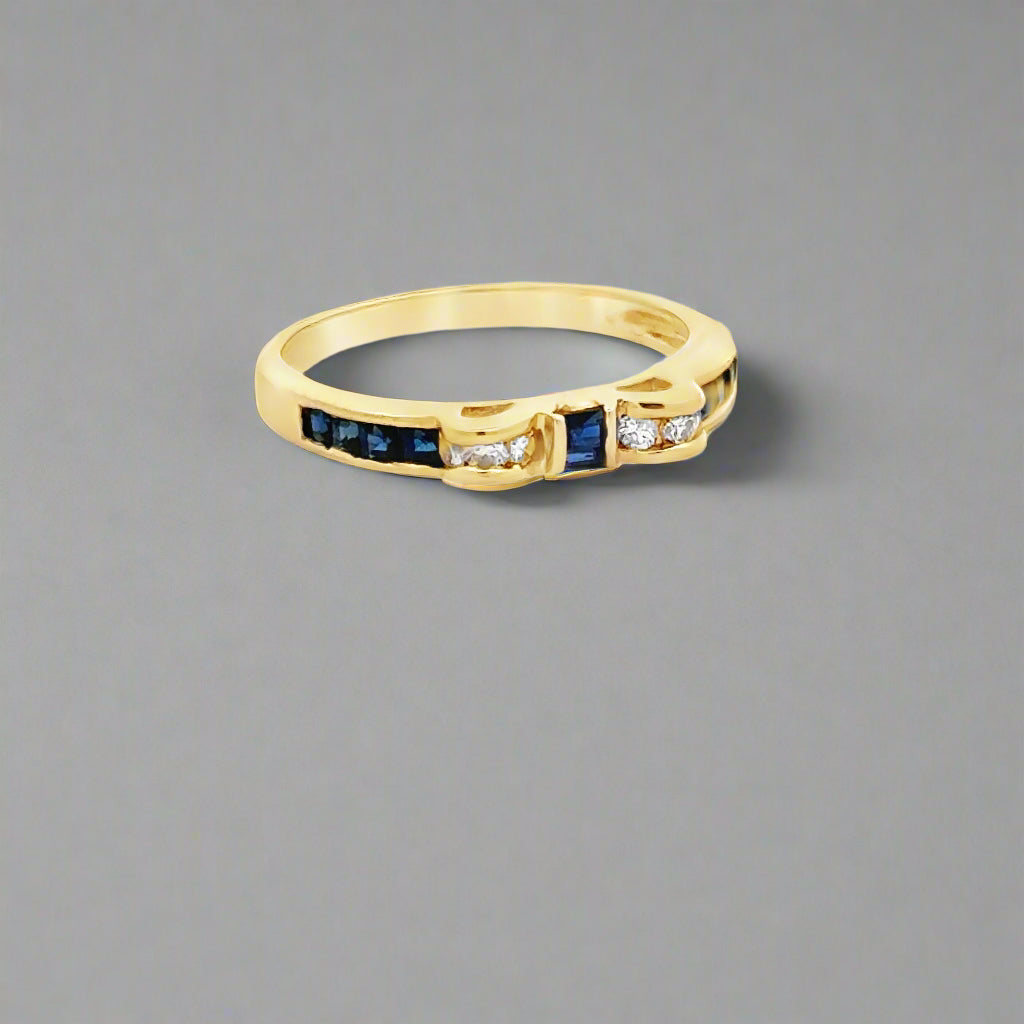 Sapphire, Diamond and 14K Yellow Gold Bow Ring