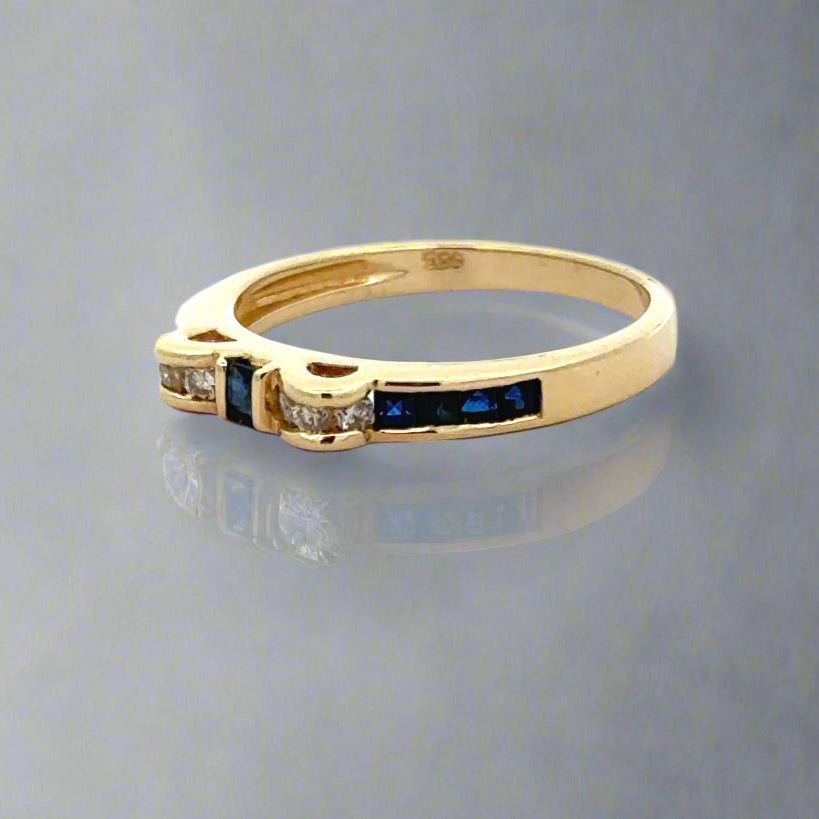 Sapphire, Diamond and 14K Yellow Gold Bow Ring