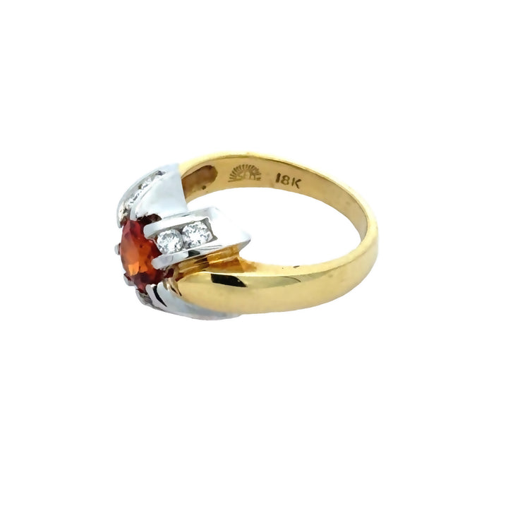 Oval Mandarin Orange Garnet and Diamonds in 18K Gold Bold Cocktail Ring