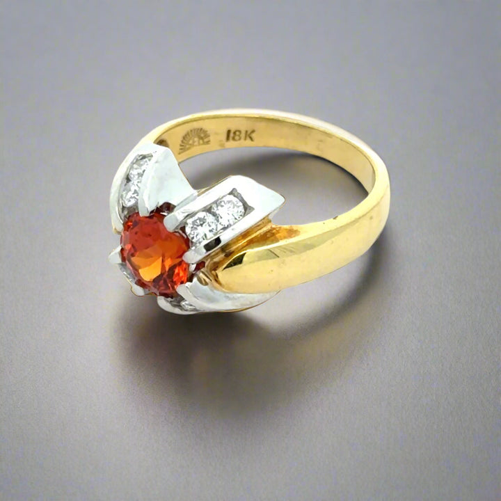 Oval Mandarin Orange Garnet and Diamonds in 18K Gold Bold Cocktail Ring