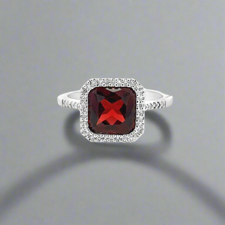 Garnet and Diamond 14k White Gold Statement Ring