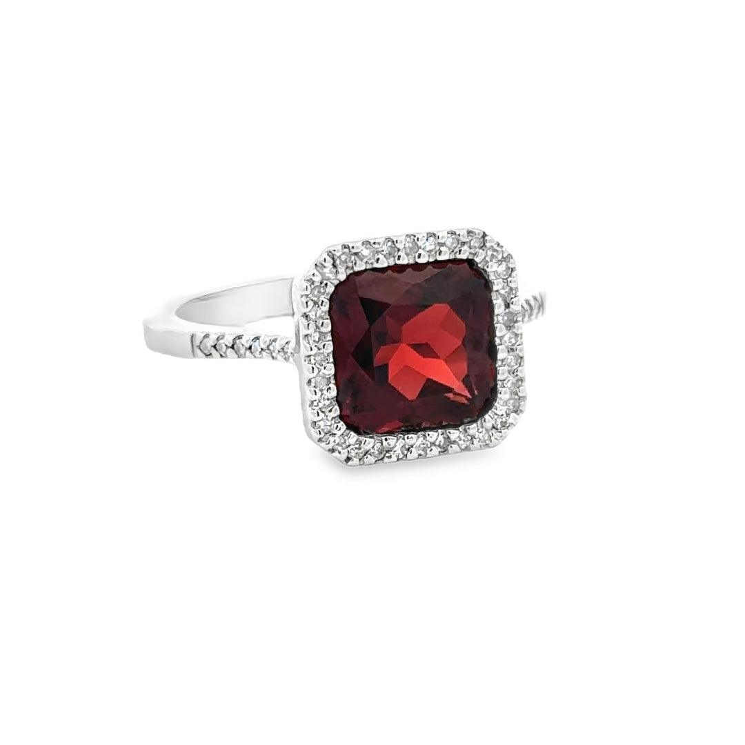 Garnet and Diamond 14k White Gold Statement Ring