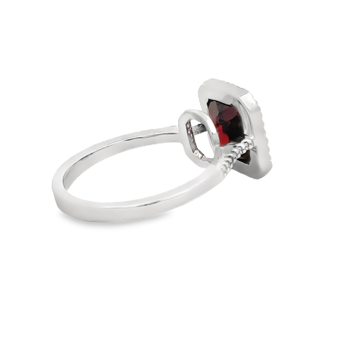 Garnet and Diamond 14k White Gold Statement Ring