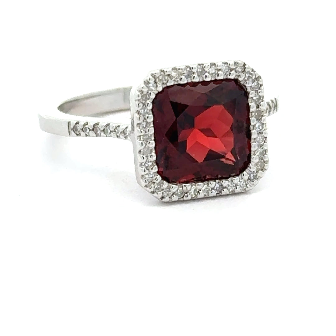 Garnet and Diamond 14k White Gold Statement Ring