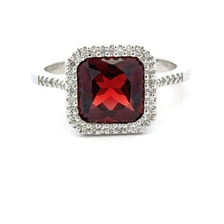 Garnet and Diamond 14k White Gold Statement Ring