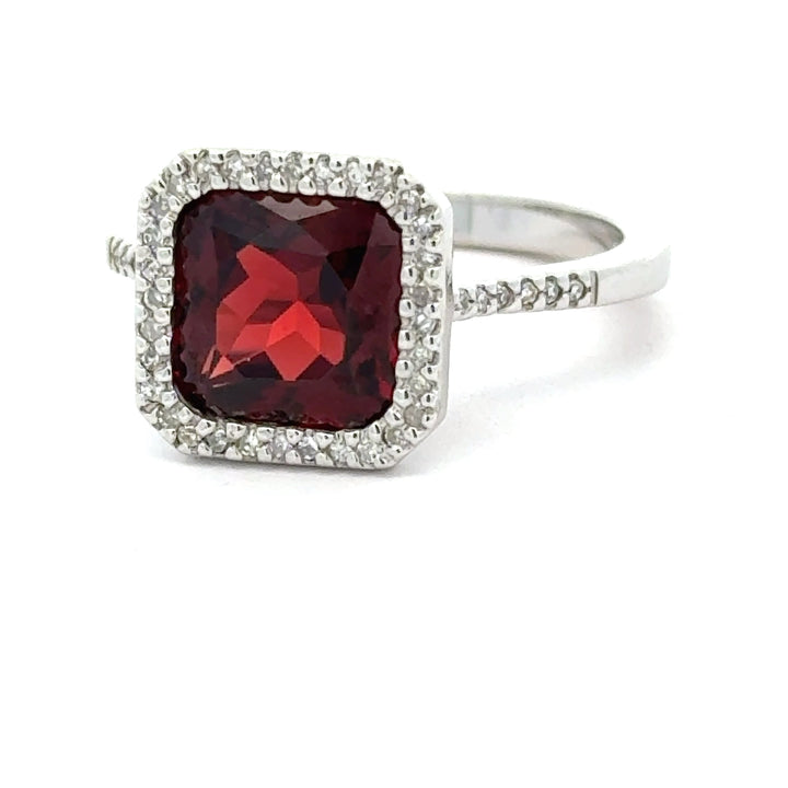 Garnet and Diamond 14k White Gold Statement Ring