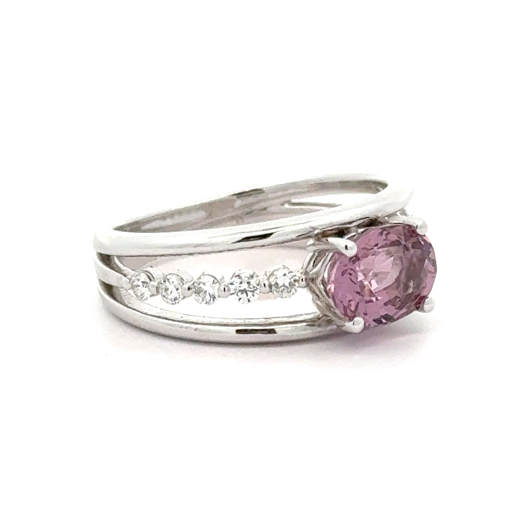 Oval Pink Spinel and Diamond 14K White Gold Cocktail Ring