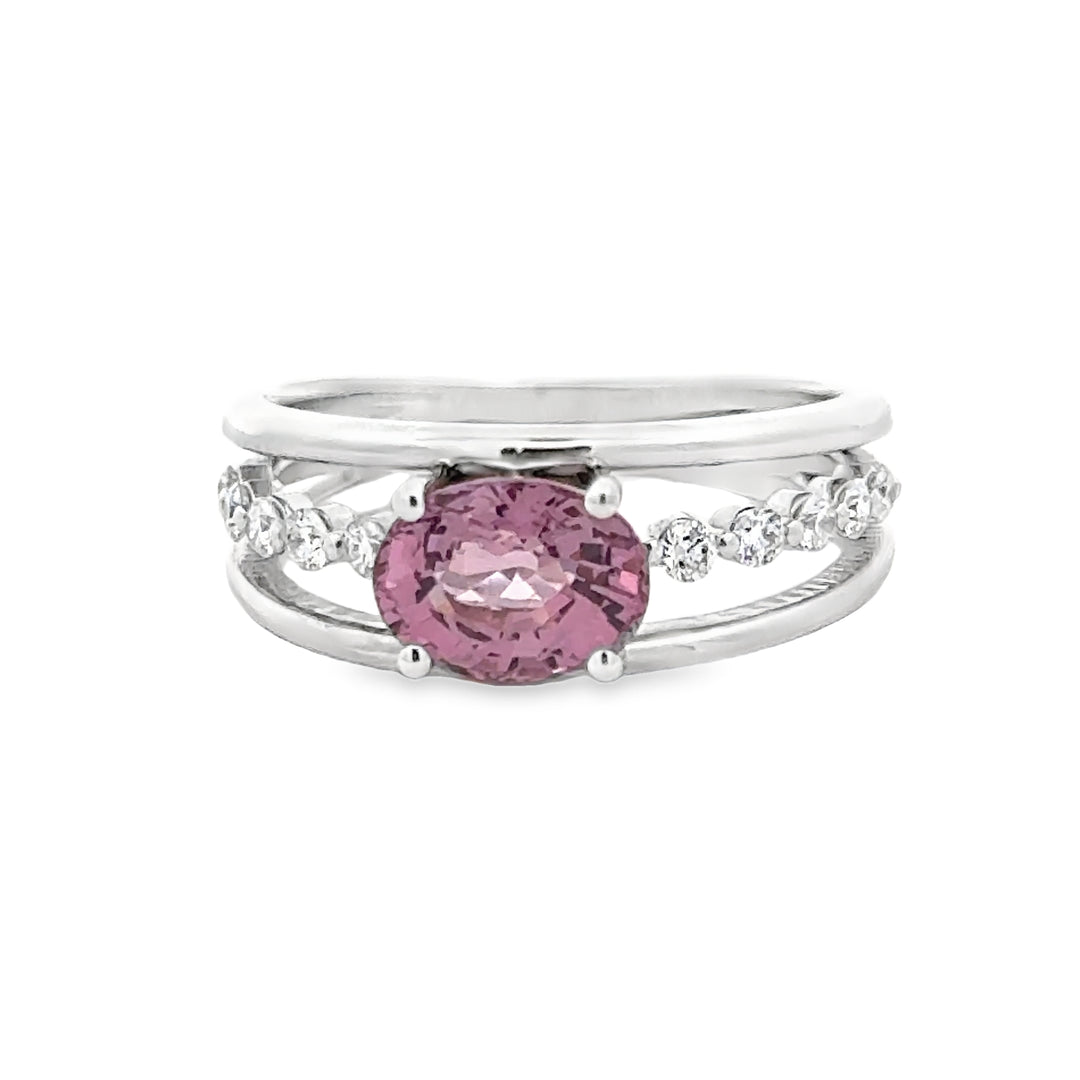 Oval Pink Spinel and Diamond 14K White Gold Cocktail Ring