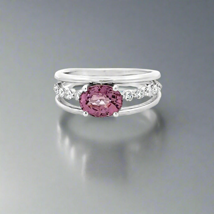 Oval Pink Spinel and Diamond 14K White Gold Cocktail Ring