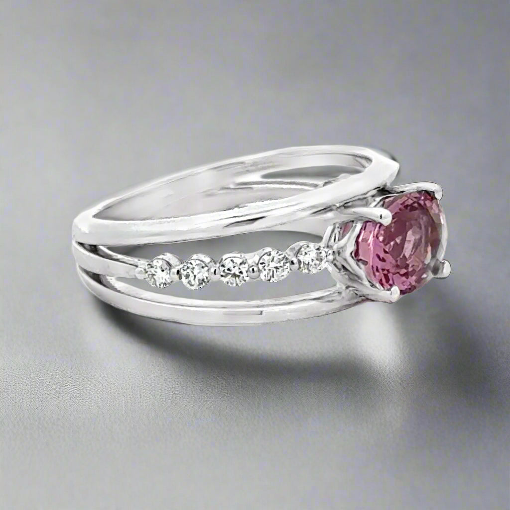 Oval Pink Spinel and Diamond 14K White Gold Cocktail Ring