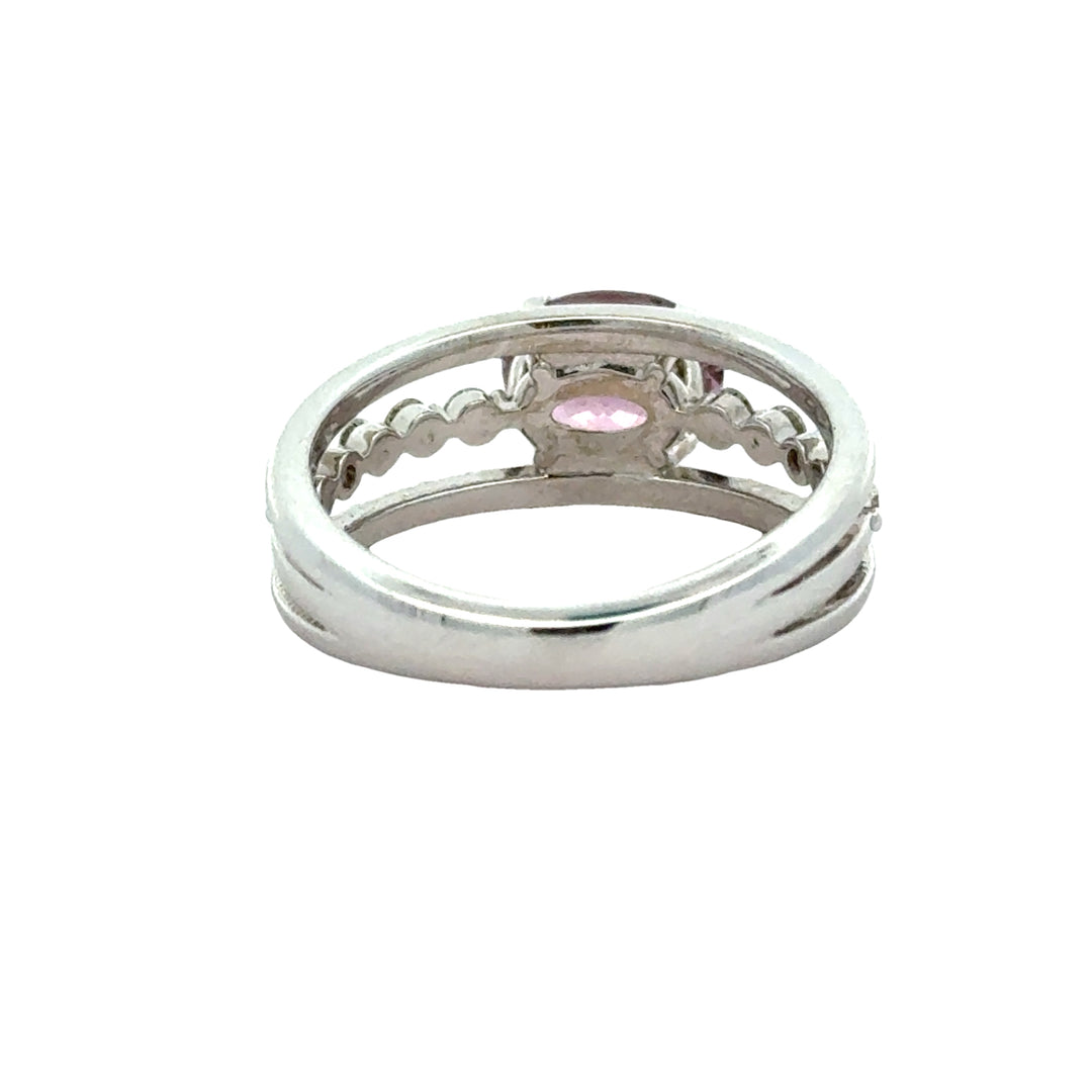 Oval Pink Spinel and Diamond 14K White Gold Cocktail Ring