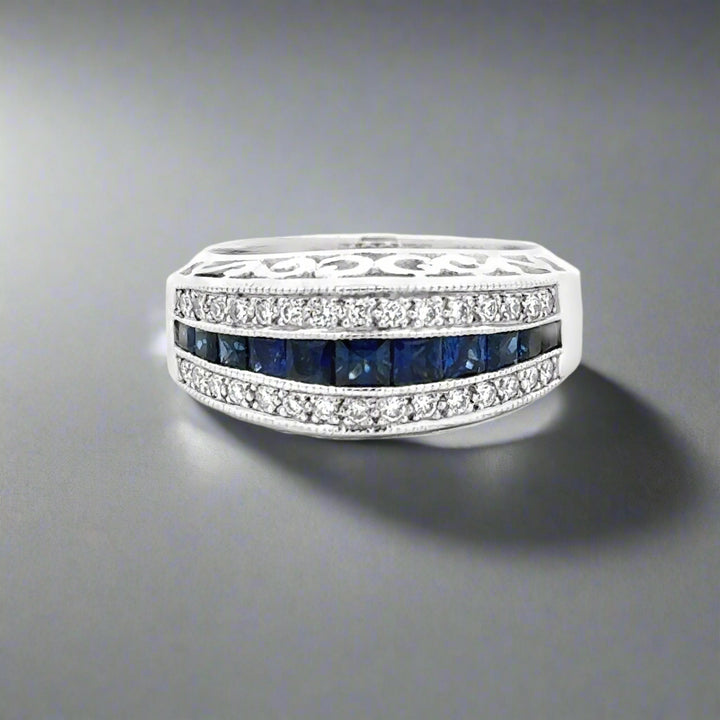 Sapphire and Diamond 14k White Gold  Band/Ring