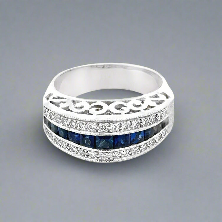 Sapphire and Diamond 14k White Gold  Band/Ring