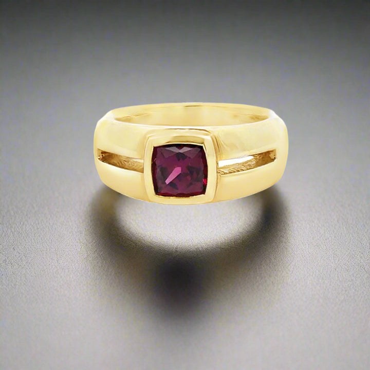 Cushion Cut Rhodolite Garnet and 14K Yellow Gold Ring