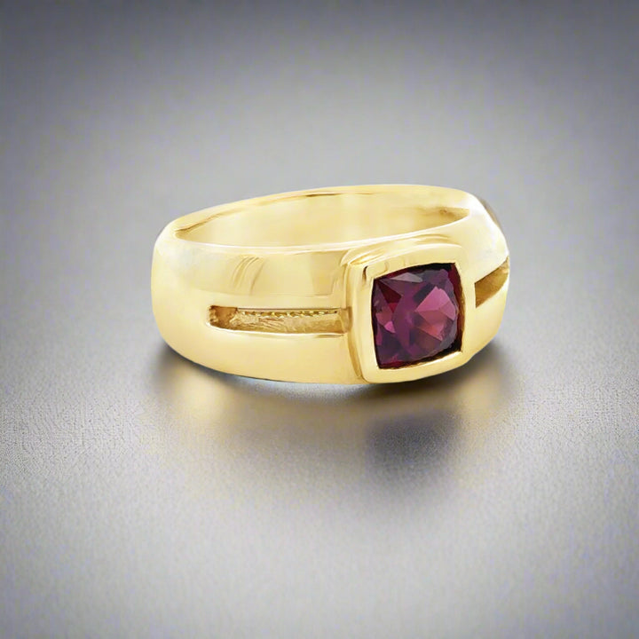 Cushion Cut Rhodolite Garnet and 14K Yellow Gold Ring