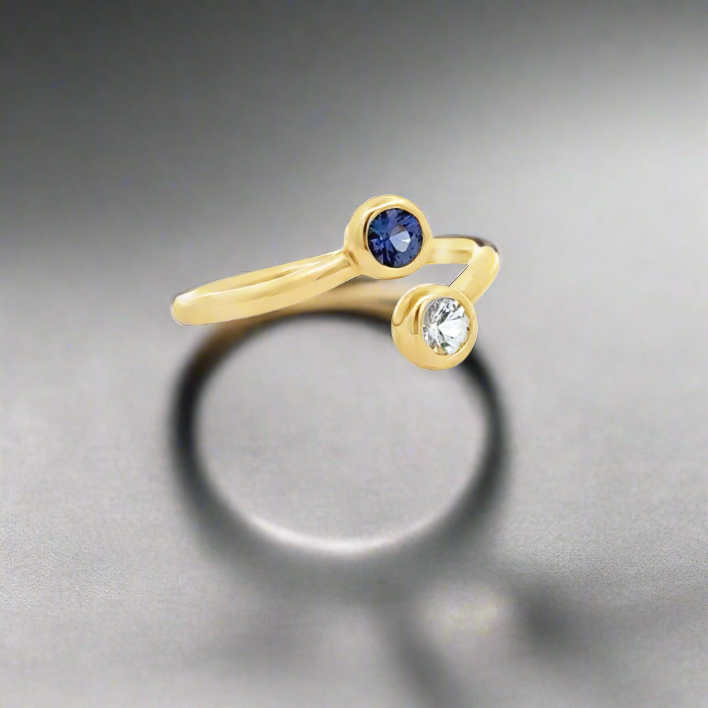 White and Purple Sapphire 14K Yellow Gold Bypass Ring