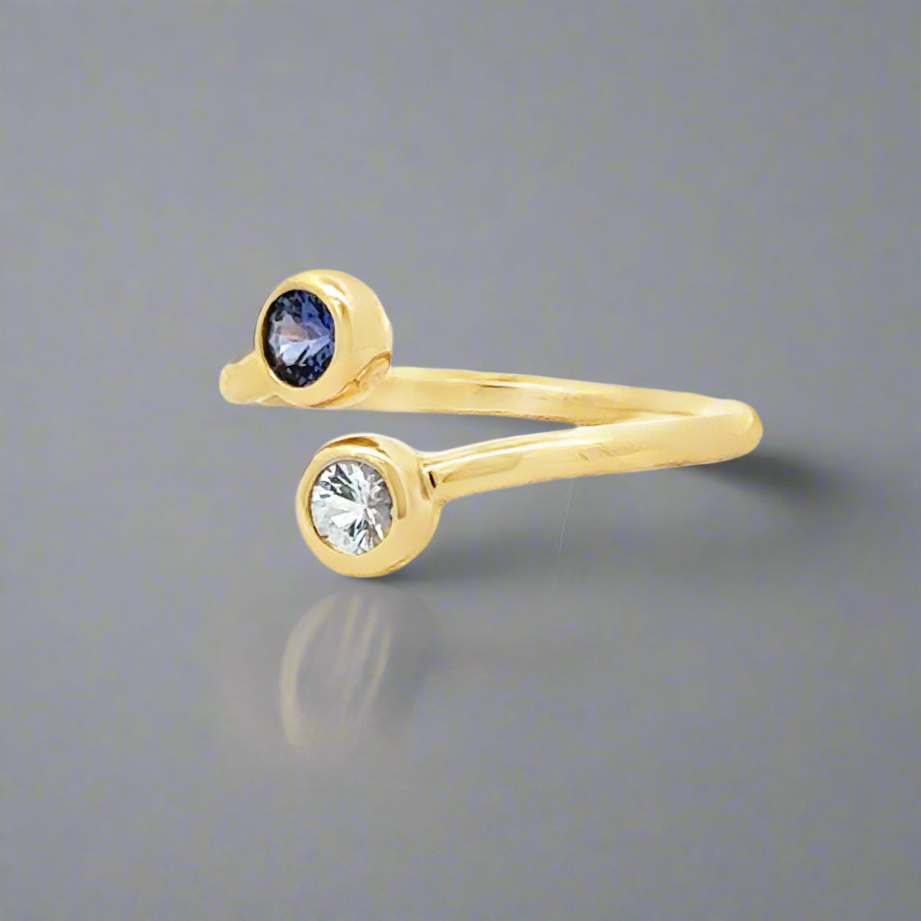 White and Purple Sapphire 14K Yellow Gold Bypass Ring