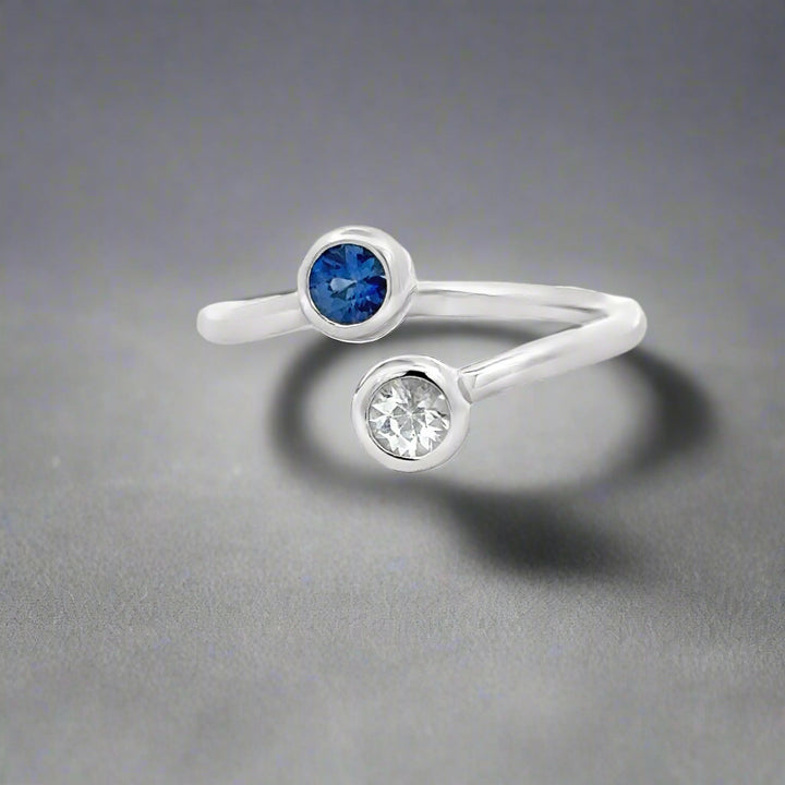 White and Blue Sapphire 14K White Gold Bypass Ring