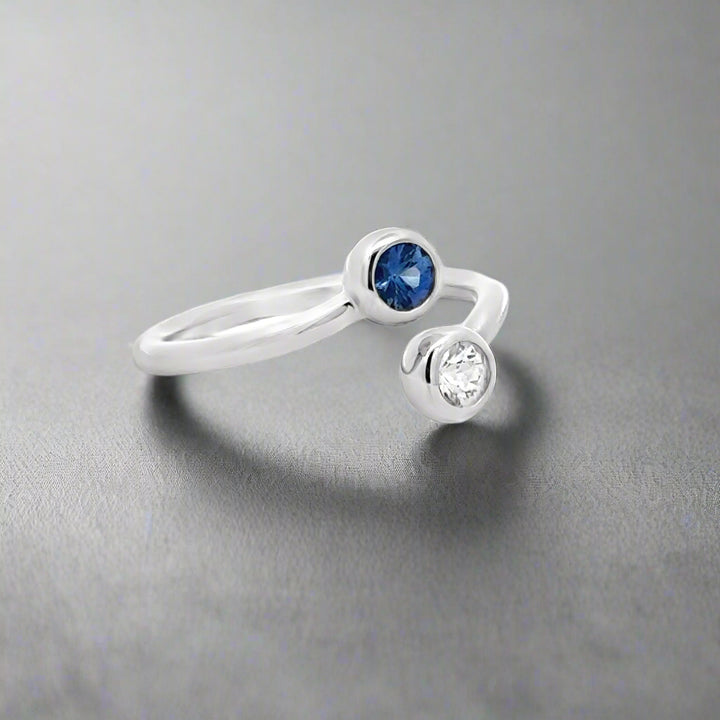 White and Blue Sapphire 14K White Gold Bypass Ring