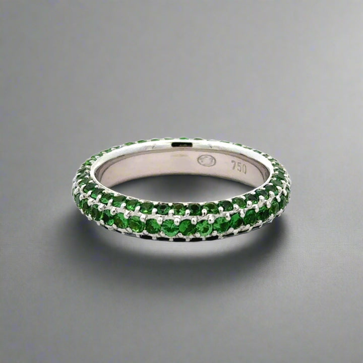 Tsavorite and 18K White Gold Three Sided Stackable Eternity Band/Ring