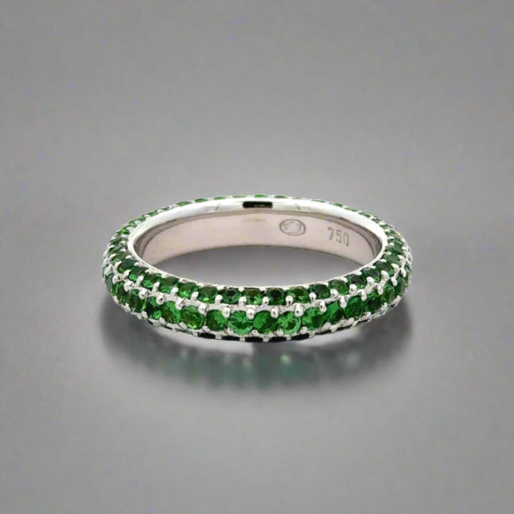 Tsavorite and 18K White Gold Three Sided Stackable Eternity Band/Ring