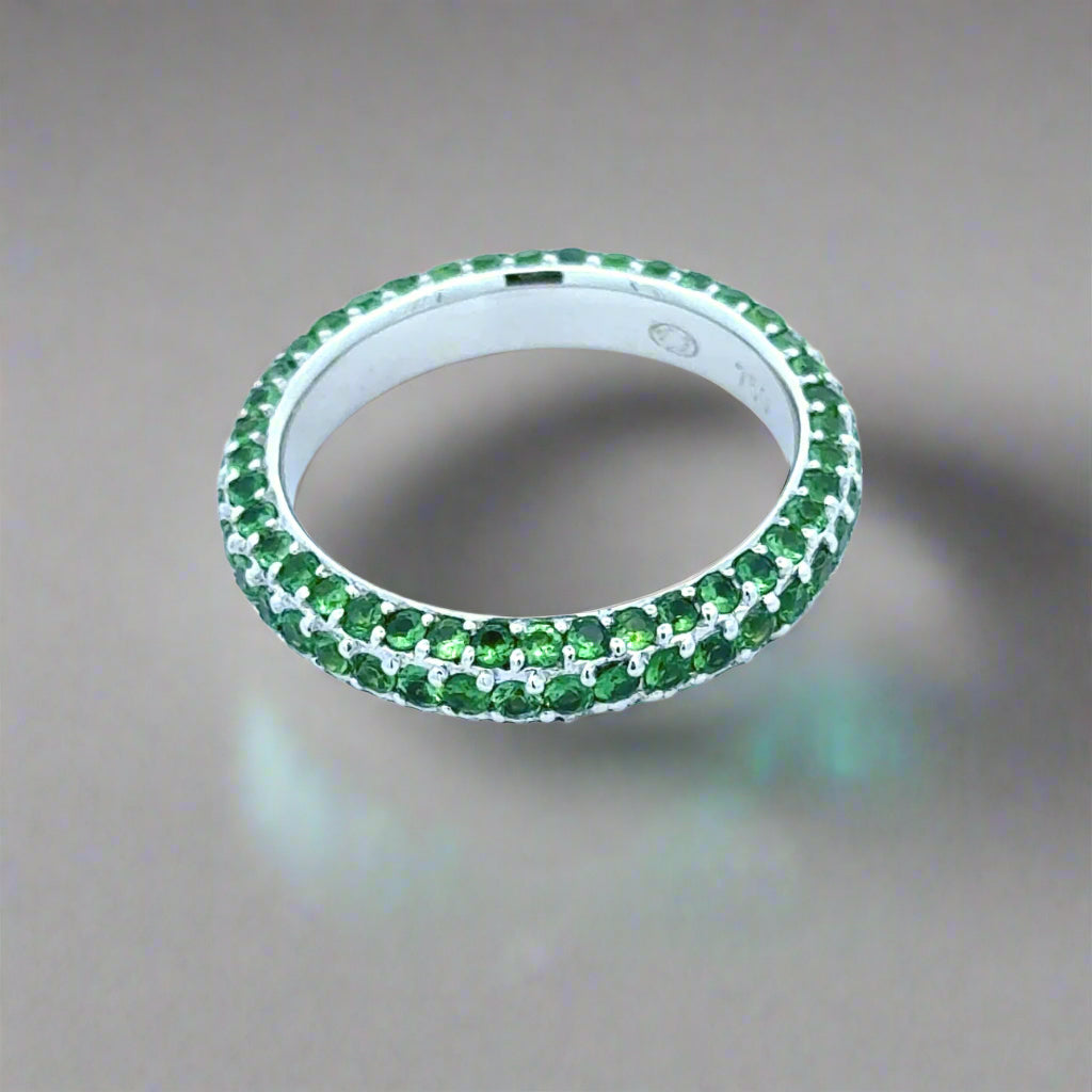 Tsavorite and 18K White Gold Three Sided Stackable Eternity Band/Ring