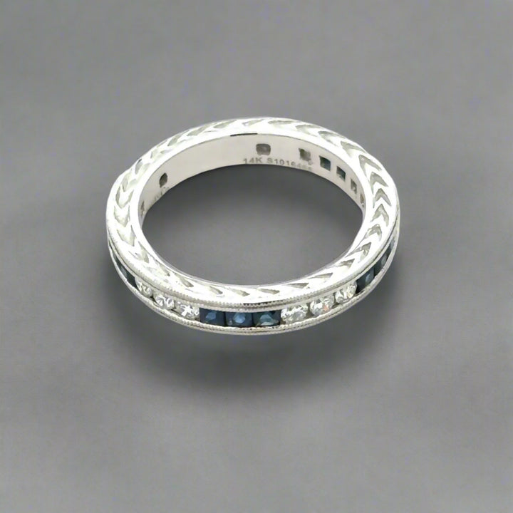 Sapphire and Diamond 14k White Gold Stackable Band/Ring