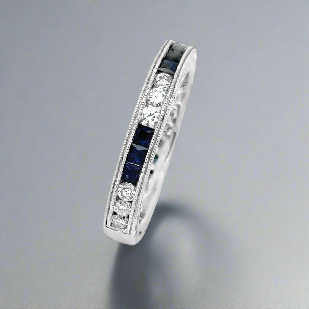 Sapphire and Diamond 14k White Gold Stackable Band/Ring