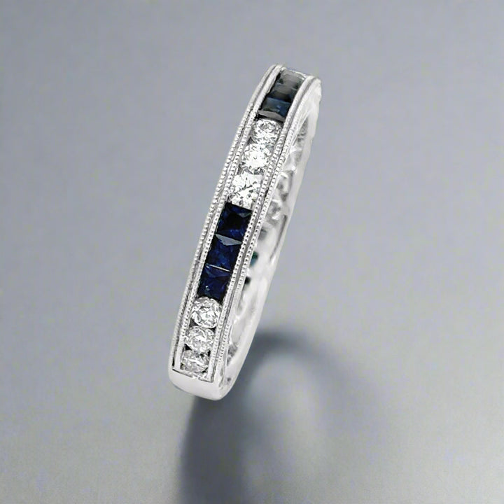 Sapphire and Diamond 14k White Gold Stackable Band/Ring