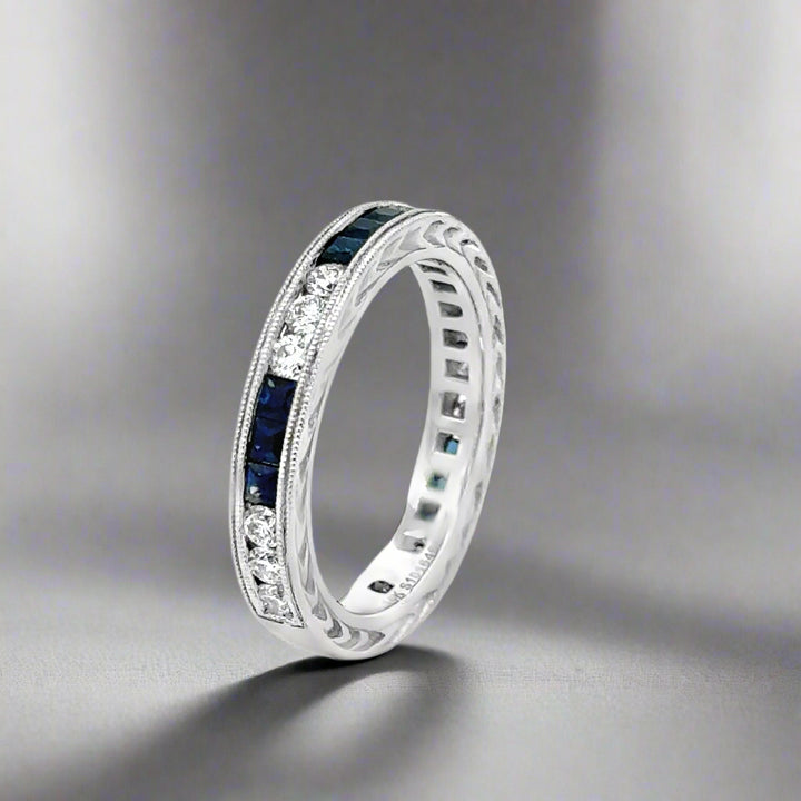 Sapphire and Diamond 14k White Gold Stackable Band/Ring