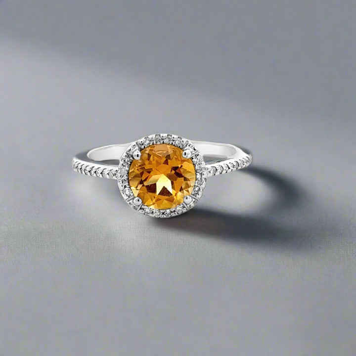 Citrine and Diamond 14K White Gold Ring