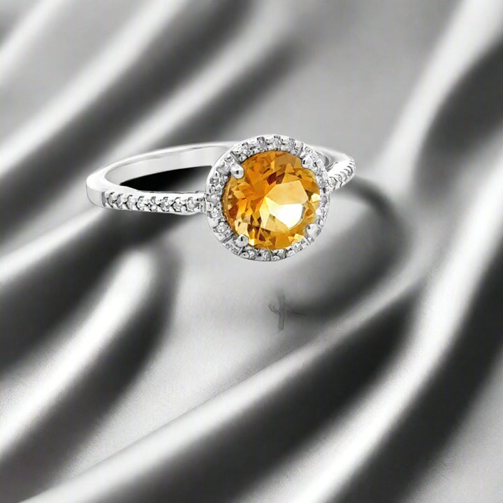 Citrine and Diamond 14K White Gold Ring