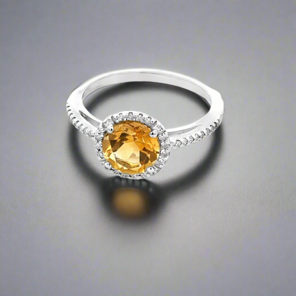 Citrine and Diamond 14K White Gold Ring