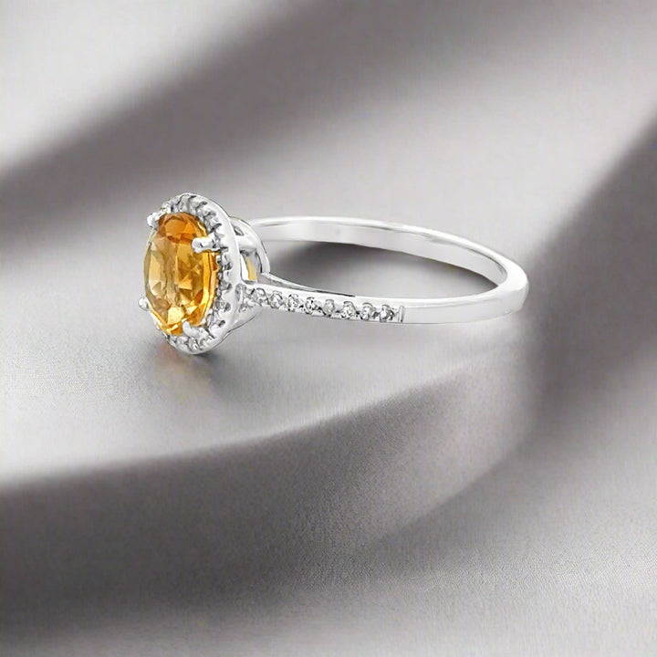 Citrine and Diamond 14K White Gold Ring