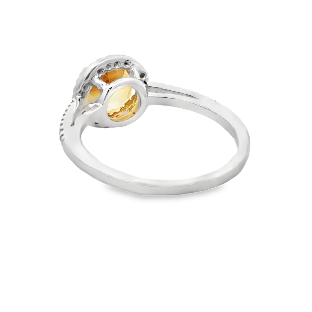 Citrine and Diamond 14K White Gold Ring