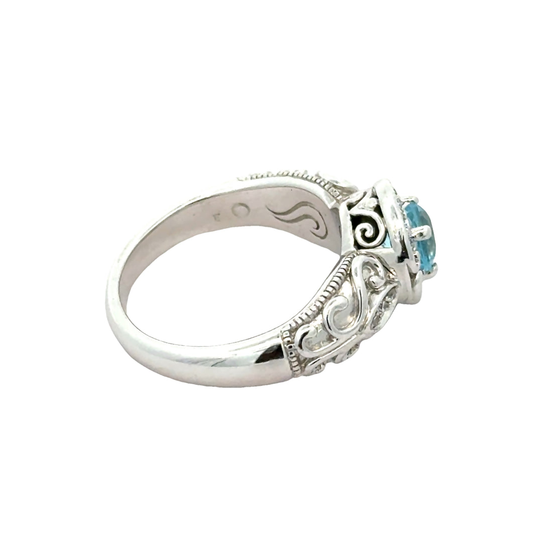 Aquamarine, Diamond and 14K White Gold Scroll Cocktail Ring