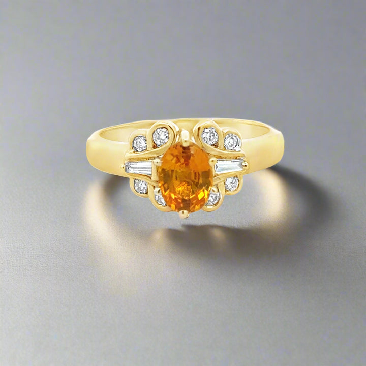 Oval Yellow Sapphire, Diamond and 18K Yellow Gold Vintage Cocktail Ring