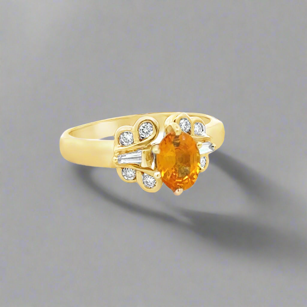 Oval Yellow Sapphire, Diamond and 18K Yellow Gold Vintage Cocktail Ring