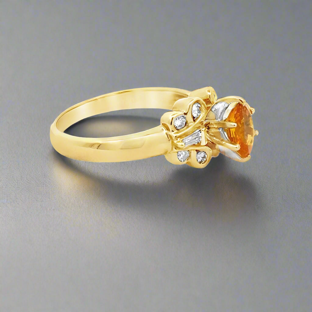 Oval Yellow Sapphire, Diamond and 18K Yellow Gold Vintage Cocktail Ring