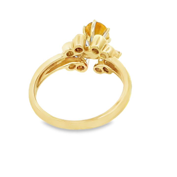 Oval Yellow Sapphire, Diamond and 18K Yellow Gold Vintage Cocktail Ring