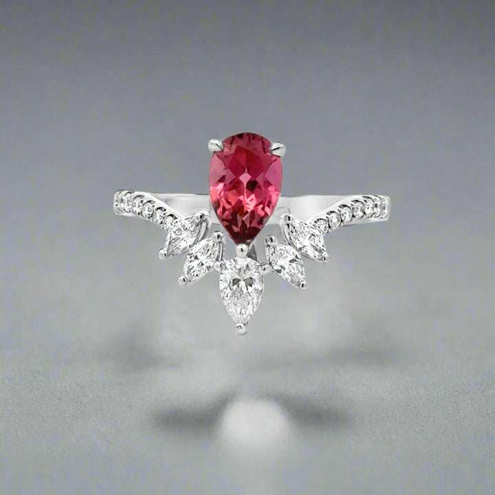 Pink Tourmaline and Diamond 18K White Gold Cocktail Ring